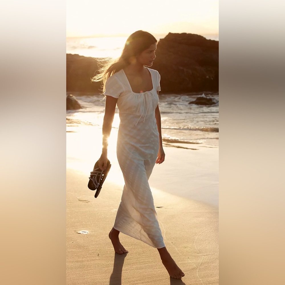 Free People Size Medium Free-est Natalya Solid Midi Dress in Ivory - Picture 2 of 16